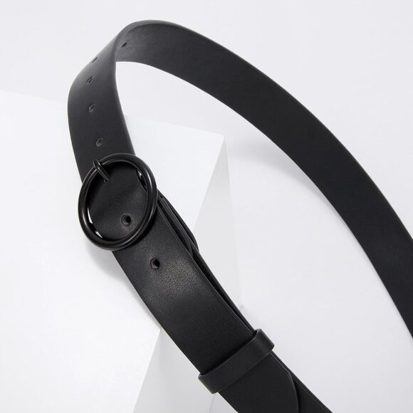Women Leather Belt with Circle Black Buckle Fashion Ladies Waist Belt Black main image 5